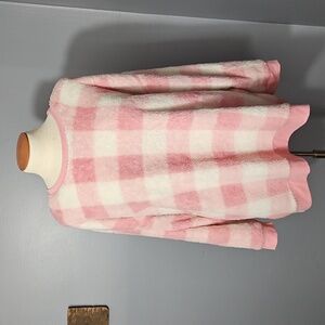 Allison Andrews,  pink and white checkered, fuzzy, soft, blouse size 1X